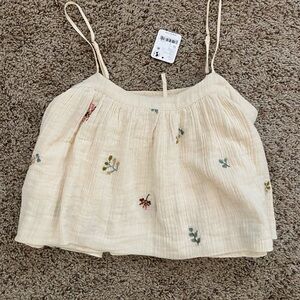 Free People Flowy Cream Embroidered Spaghetti Strap Top